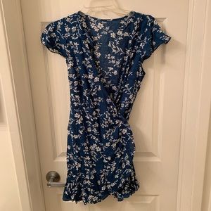 Teal Zaful Floral Wrap Dress with Side Tie